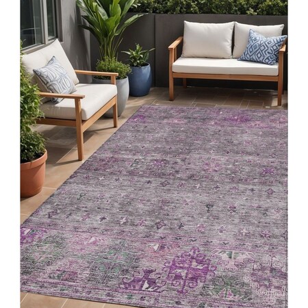 Homeroots 5' X 8' Purple And Gray Floral Washable Indoor Outdoor Area Rug 606207