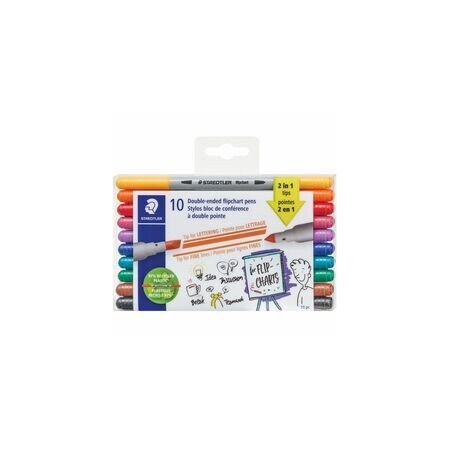 Staedtler Double-ended Dry Erase Pens, Chisel, Bullet Marker Point, Assorted Ink, Dry 3010TB10LU
