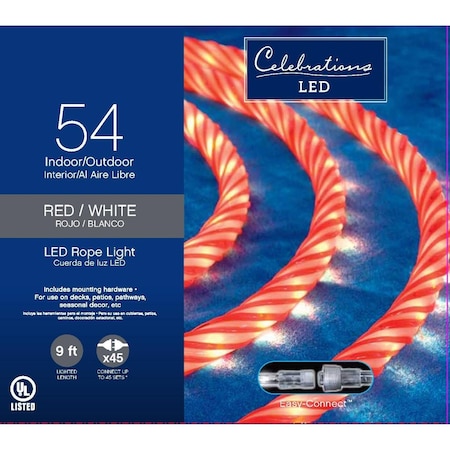 Celebrations LED Red/White 54 ct Rope Christmas Lights 9 ft. 2T424N17