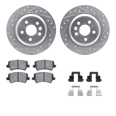 Dynamic Friction Co DFC Rotors-Drilled & Slotted-Silver w/ EURO 5000 Ceramic Brake Pads Incl Hdw 7612-27039