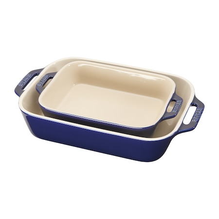 Staub Ceramic 2-pc Rectangular Baking Dish Setand, Dark Blue 1010156