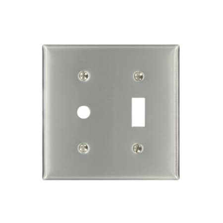 Leviton Combination Wallplate, Standard Size, Gang 2, Brushed Stainless Steel S112-N