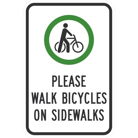 Lyle Please Walk Bicycles On Sidewalk (W/Graphic), 12x18, Engineer Grade, White G-3385-EG_12x18