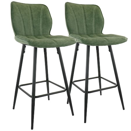 Elama 2 Piece Faux Leather Bar Chair in Green with Metal Legs ELM-799-37B-GRN