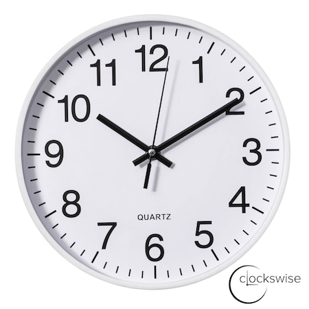 Clockswise White 10-In Analog Clock - Silent, Non-Ticking for Wall Battery-Operated Perfect for Home QI004744.WT.10