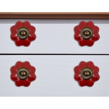 Homeroots Set of Six Red Floral Knob Ceramic Drawer Pull Knobs, 6PK 635767