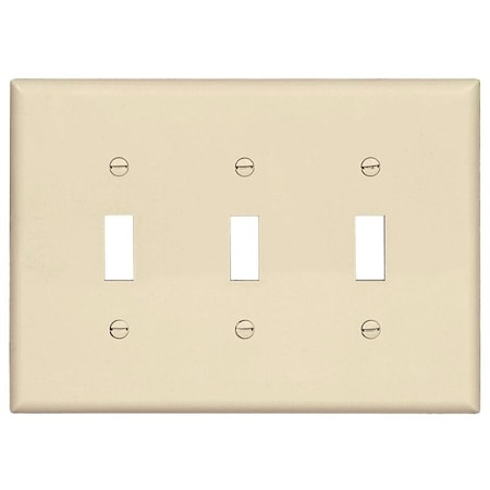 Eaton Wiring Devices Switch Wallplate, 4.87 in L, 6-3/4 in W, 3-Gang, Polycarbonate, Light Almond, High-Gloss PJ3LA