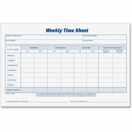 Tops Business Forms TOPS, Weekly Time Sheets, 5 1/2 X 8 1/2, 2PK 30071