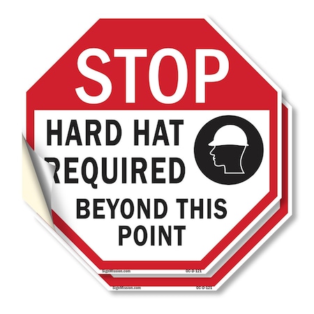 Signmission Stop Hard Hat Required Beyond This, 10 inch X 10 inch, Vinyl Decal, 2PK OC-D-2PACK-10-121