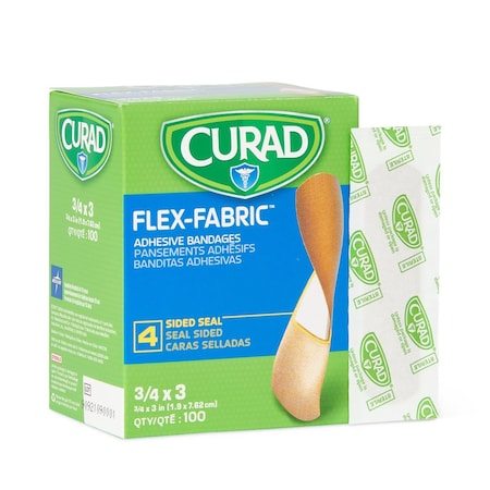 Medline CURAD Flex-Fabric Adhesive Bandages, 3/4in x 3in Strips, 100/Box, 1200PK NON25650
