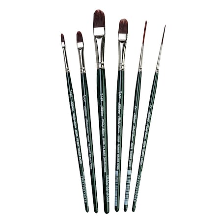 Silver Brush Ruby Satin Filbert Comb & Script Liner Brushes, 6-Piece Set RS-2550