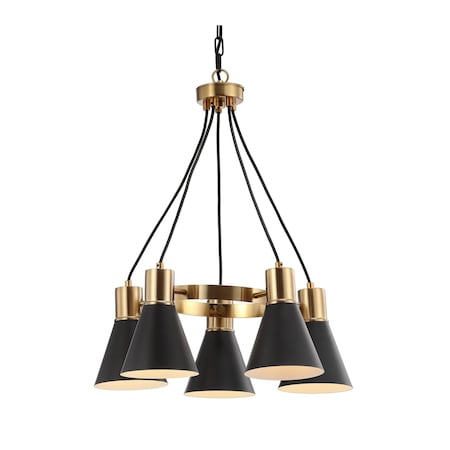 Jonathan Y Apollo 22" 5-Light Metal LED Pendant, Black/Brass Gold JYL6135A