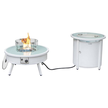 Leisuremod Walbrooke Patio Round Fire Pit and Tank Holder, White WW-29-24-GL