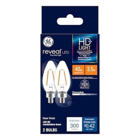 Ge Industrial Solutions LED Bulb, Decorative, 240 Lumens, 4 W, BC Lamp, 40 W Equivalent, E12 Lamp Base, Dimmable, 2PK 31889