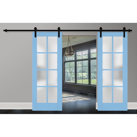 Sartodoors Sturdy Double Barn Door with Frosted Glass 72x96 (2* 36x96) Solid Core Modern Interior VEREGIO7412DB-AQU-7296