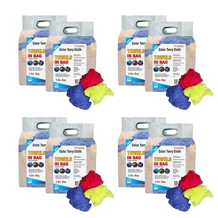 Supremeplus New Color Terry Towel Cleaning Rags, - 5 lbs. Bag, Pack of 8, 8PK SP-0188