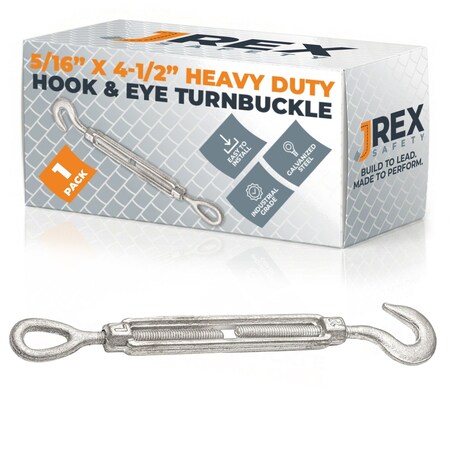Jrex Safety Galvanized Steel Hook and Eye Turnbuckle - 5/16" x 4-1/2" GTB516-JR-HE-1
