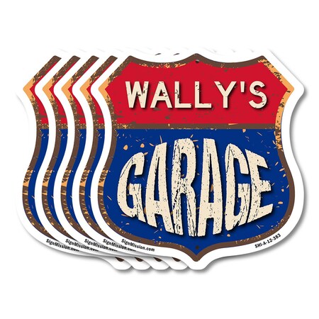 Signmission Wally's Garage, 12 inch X 12 inch, Aluminum Metal Sign, 5PK SHI-A-5Pack-12-383-WALLY