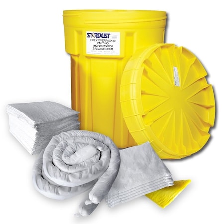 Stardust Spill Products Spill Kit, 28 gal Volume Absorbed per Kit, 30 gal Capacity, Drum, Yellow, 58 D930P