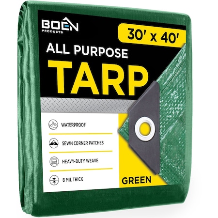 Boen Standard Tarp, 30 ft x 40 ft, 8 Mil, Green, Polyethylene GT-3040