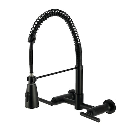 Kingston Brass Double-Handle Wall-Mount Pre-Rinse Bridge Kitchen Faucet, Matte Black GS8280CML