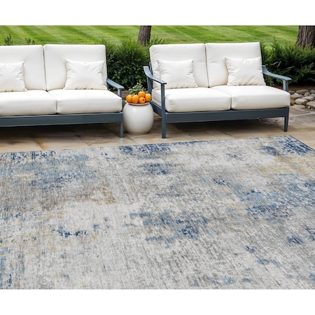Homeroots 10' X 14' Denim Blue And Sky Blue Abstract Washable Indoor Outdoor Area Rug 587871