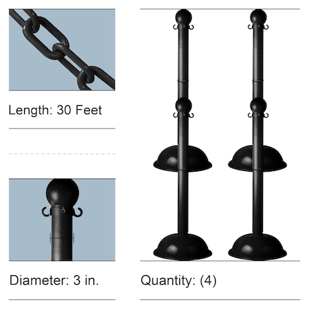 Mr. Chain Black Heavy Duty Stowable Stanchion and Chain Kit 73603-4