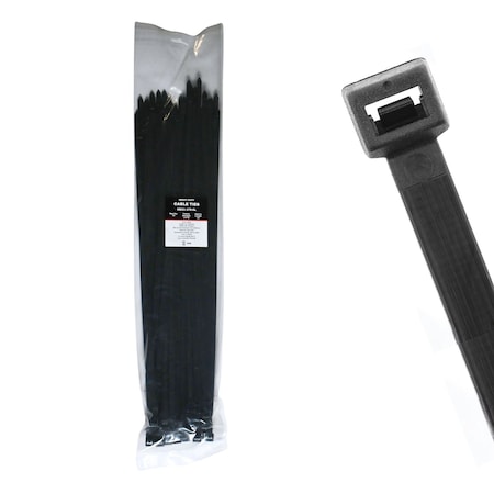 Cable Ties Unlimited Cable Tie, 21 in L, 175 lb Strength, 6.1 in Max Bundle Dia, Nylon 6/6, UV Resistant, Black, 50PK HD21-175-0L