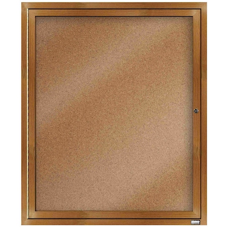 Aarco Enclosed Natural Pebble Grain Cork Bulletin Board w/ Oak Wood Look Finish Al Frame, 36''Hx30''W DCCO3630R