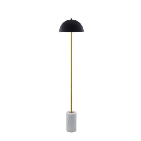 Homeroots 65" Gold and White Floor Lamp With Black Dome Shade 530713