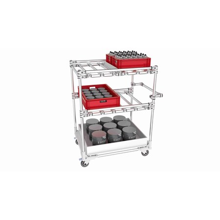 Trilogiq 3-Level Tubular Cart 2 Flanges Per Level Including A Compartment Level And Horizontal Hand Bar. 32B-2