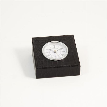 Bey Berk International Bey-Berk International  Croco Leather Quartz Clock with Silver Plated Accents - Black & Gold D1517