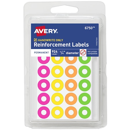 Avery Reinforcement Labels, .25" Diamet, PK924 6750