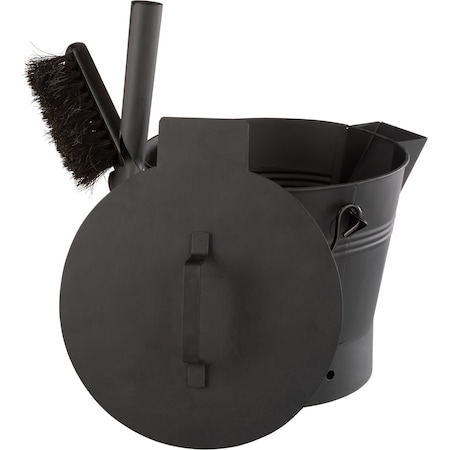 Pure Garden Ash Bucket Metal Bucket with Lid, Broom, & Shovel for Fireplace or Firepit Ashes Fireplace Tools 50-LG1457