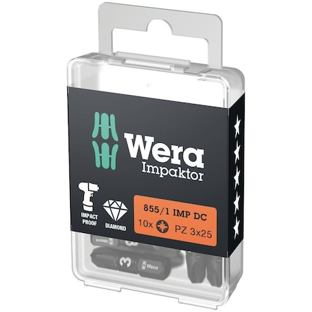Wera 855/1 IMP DC PZ DIY Impaktor bits, PZ 3 x 25 mm, 10 pieces 5057622001