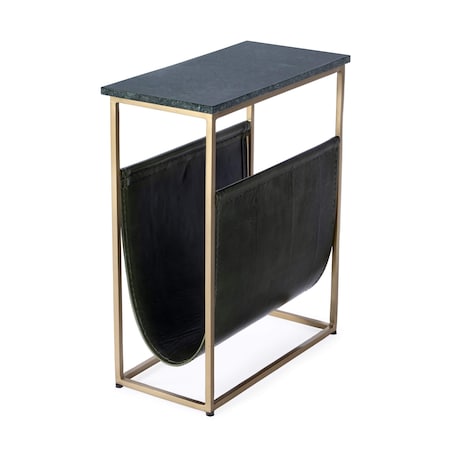 Homeroots 22" Green and Gold Marble and Iron Frame End Table With Magazine Holder 634869