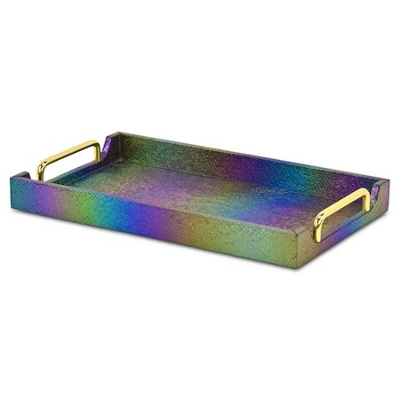 Homeroots 16in Rainbow Faux Shagreen Serving Tray With Handles 713549