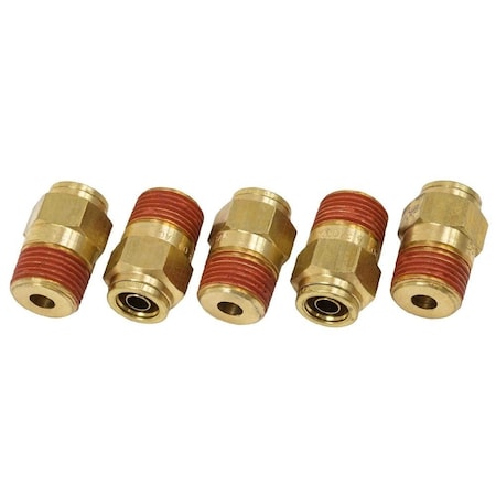 Mytee Products DOT Male Connector Brass Push-Lock Air Brake Fitting 3/8inTube OD x 3/8in NPTSet of 5 MP-ABF-ST3838