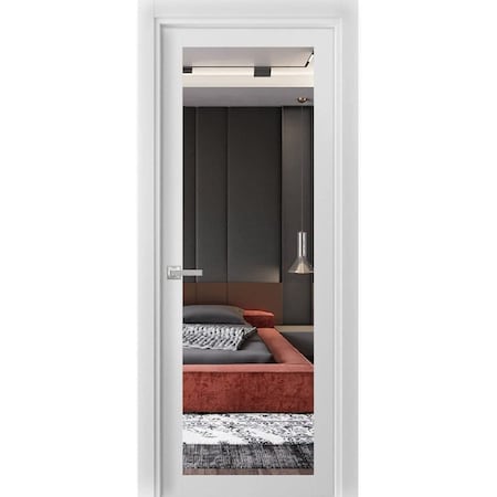 Sartodoors Solid Interior French, Lucia 1299 White Silk with Mirror, Bathroom Bedroom Sturdy Doors, 36" x 96" LUCIA1299ID-WS-3696