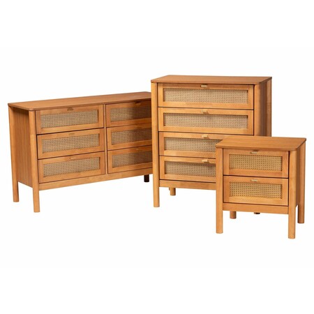 Baxton Studio Jenn Golden Brown Wood Japandi 3-Piece Storage Set with Distressed-Finished Rattan 253-13946-13947-13948-ZORO