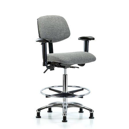 Blue Ridge Ergonomics Chair, Fab, Hi Bench, Chr AA CF Glides, Gry, 6-Way Adjustable, 26" to 35-1/2" Height, Grey BR-FHBCH-CR-T0-A1-CF-RG-F44