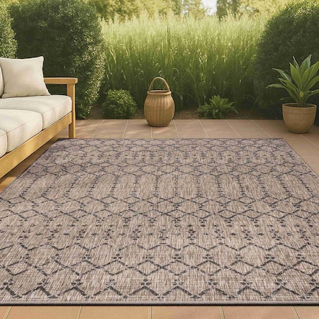 Jonathan Y Ourika Moroccan Geometric Textured Weave Natural/Black 5 ft. x 8 ft. Indoor/Outdoor Area Rug SMB108D-5