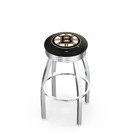 Holland Bar Stool Co 30" Chrome Boston Bruins Swivel Bar Stool, Accent Ring L8C3C30BosBru