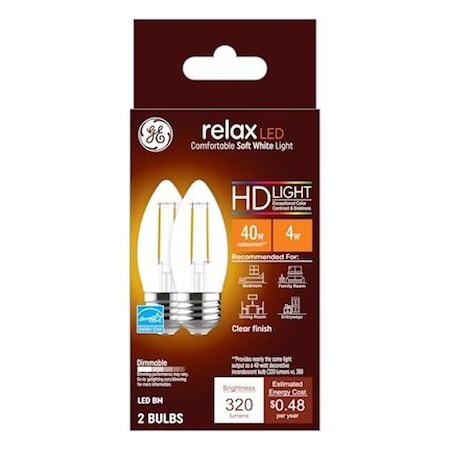 Ge Industrial Solutions LED Bulb, Decorative, 300 Lumens, 4 W, BM Lamp, 40 W Equivalent, E26 Lamp Base, Dimmable, 2PK 31753