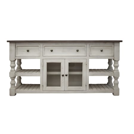 Homeroots 81" Ivory Solid Wood Open shelving Distressed TV Stand 528761