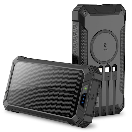 Alpha Digital Power Bank- 20,000mAh, Solar, 4 Cables, Wireless Charging - Black ZL808-BK
