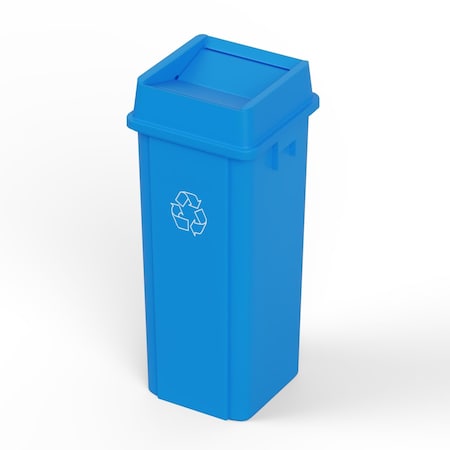 Regal Altair 23 Gallon Square Blue Plastic Recycling Container with Drop Shot Swing Lid, Space-Saving Design ZR-TC-100-BL-23-SW-KIT
