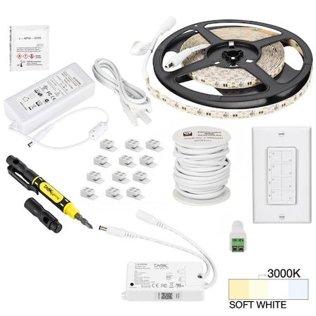 Task Lighting 16 Ft. 225 Lumens/Ft. 12V Std Output Quattro Wireless Controller Tape Light Kit, Soft. Wht 3000K L-VK1Z1A-16-30