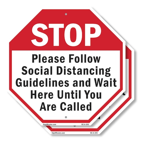 Signmission Stop Please Follow Social Distancin, 10 inch X 10 inch, Aluminum Metal Signs, 2PK OC-A-2PACK-10-196