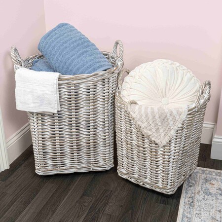 Happimess Arbour Hand-Woven Rattan Nesting Baskets with Wheels and Handles, White Wash/Kubu Gray, 2PK BSK1002A-2SET